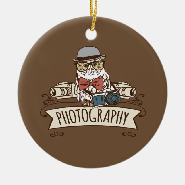 Fotografuggla med kameran julgransprydnad keramik (Framsidan)