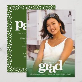 Fotogrönt fet modern grad party enkel elegant inbjudningar