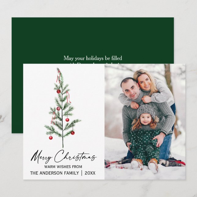 FotoGrönt för vattenfärgen Gräs Träd Calligraphy B Julkort (Fram/baksida)