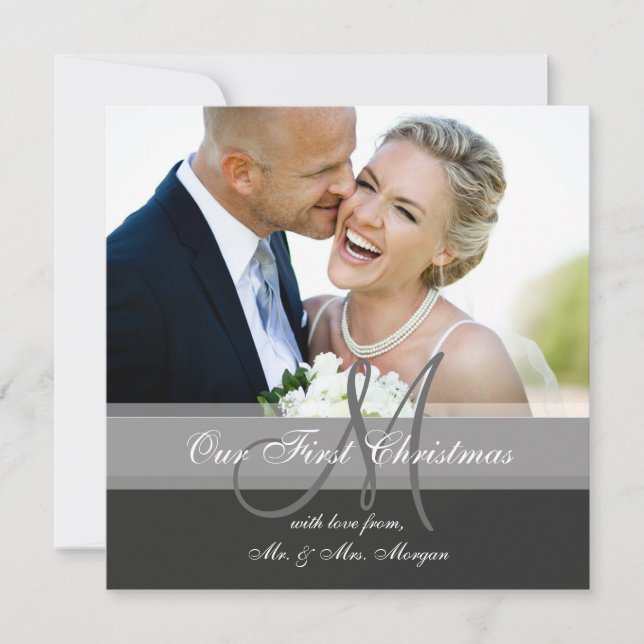Fotohälsningskort för första jul | Monogram Julkort (Framsida)