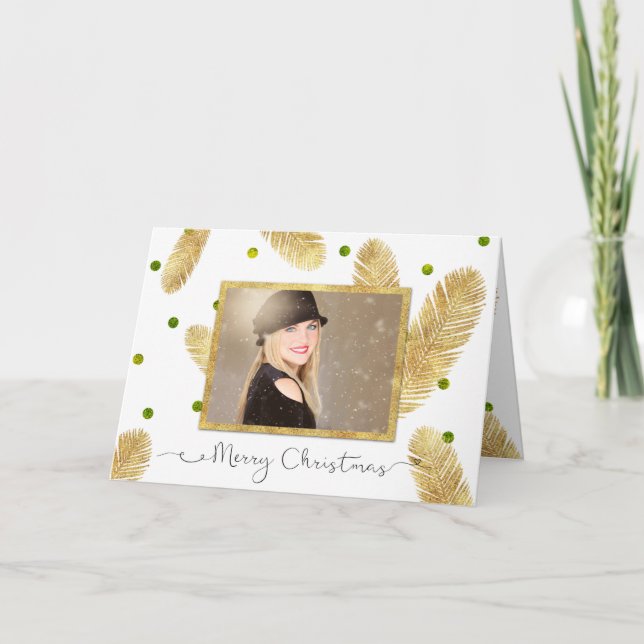 Fotohälsningskort god jul Guld Glitter Helgkort (Framsida)