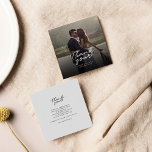 Fotohandsbevarat Bröllop Tackkort-kort Anteckningskort<br><div class="desc">Ett underbart och tankeväckande sätt att tacka dina vänner,  familj och medarbetare som tackade er för deras närvaro i din bröllopsdag med det här moderna fototacket som du kortar med skript med handskrivet "tack" och ett kärlek-hjärta.</div>