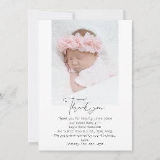 Fotohandskriven babystövel för kalligrafi tack kort
