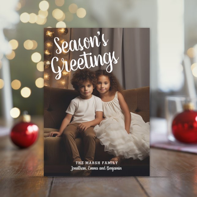 Fotohandskriven Grått Play Season hälsningar Julkort (Large white Script Type over a vertical photo - Online Christmas Card)