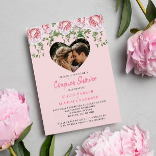 Fotohjärt rosa Valentine par dusch Inbjudningar
