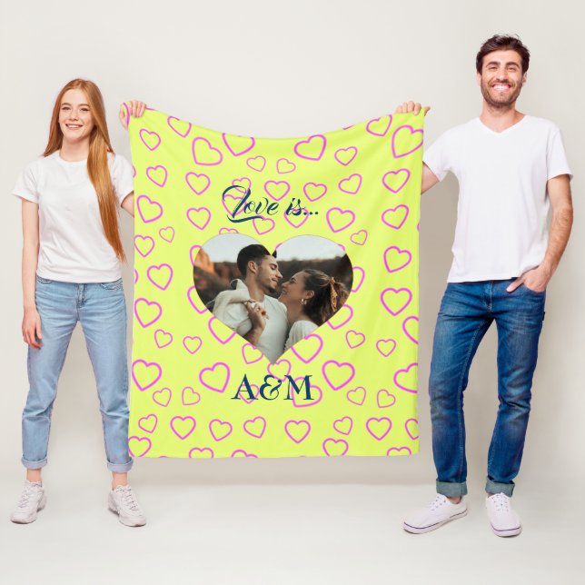 Fotohjärtmall | Gult och Rosa Fleecefilt (På plats)