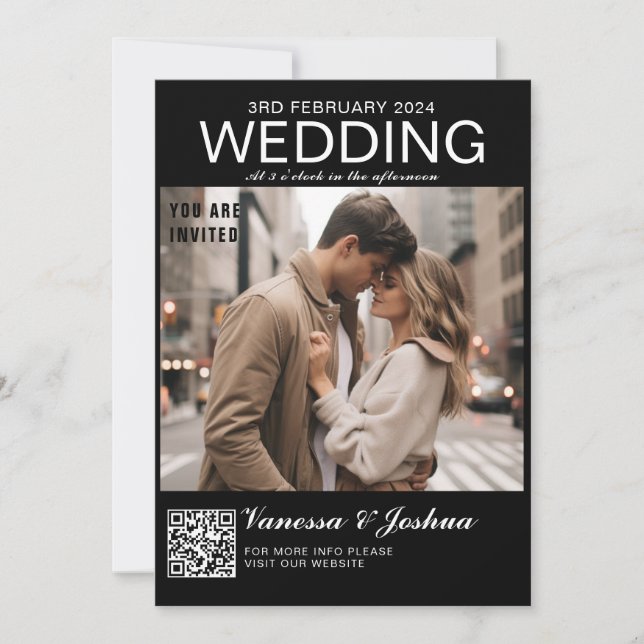Fotohölje Magazin QR-kod Bröllop Inbjudningar (Framsida)