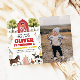 Fotoinbjudan Baa Oink Moo Farm 2:a födelsedag Inbjudningar