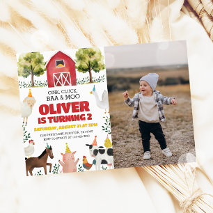 Fotoinbjudan Baa Oink Moo Farm 2:a födelsedag Inbjudningar