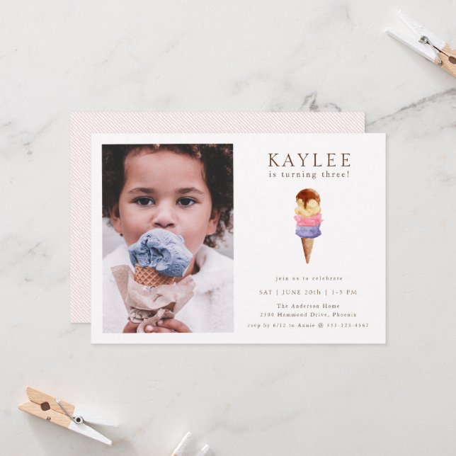 Fotoinbjudan för Födelsedagsfesten Ice Cream Inbjudningar (Fram/Back In Situ)