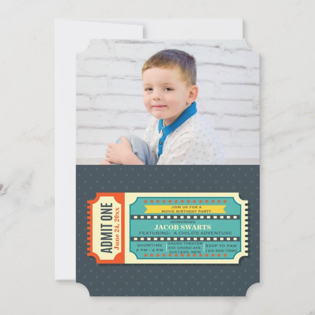 Fotoinbjudan för Movie Biljett Inbjudningar (Framsida)