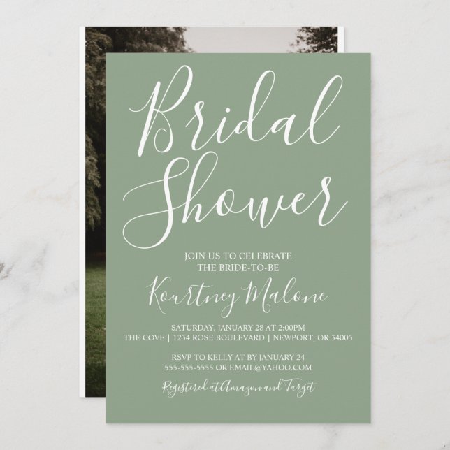 Fotoinbjudan för oliv grönt Möhippa Inbjudningar (Fram/baksida)