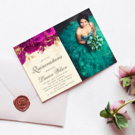Fotoinbjudan för vattenfärg Rosa ros Quinceanera Inbjudningar