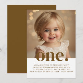 Fotoinbjudan första födelsedagen i Brown & White Inbjudningar