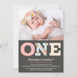 Fotoinbjudan från första födelsedag i Girly Shabby Inbjudningar