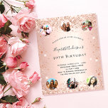 Fotoinbjudan från glitter i guld flygblad<br><div class="desc">Observera att inbjudan är papper och mycket tunn. Kuvert ingår inte. För tjockare kort (samma design), besök vår butik. För en elegant 50:e (eller någon ålder) födelsedagsfest. En övertoningsbakgrund i ro guld. Dekorerad med ro guld, faux glitter stoft. Anpassa och lägg till information om namn, party och 6 foton. Namn...</div>