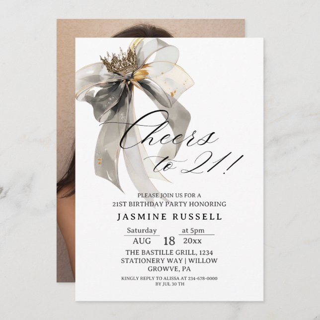 Fotoinbjudan på 21:a födelsedag inbjudningar (Fram/baksida)