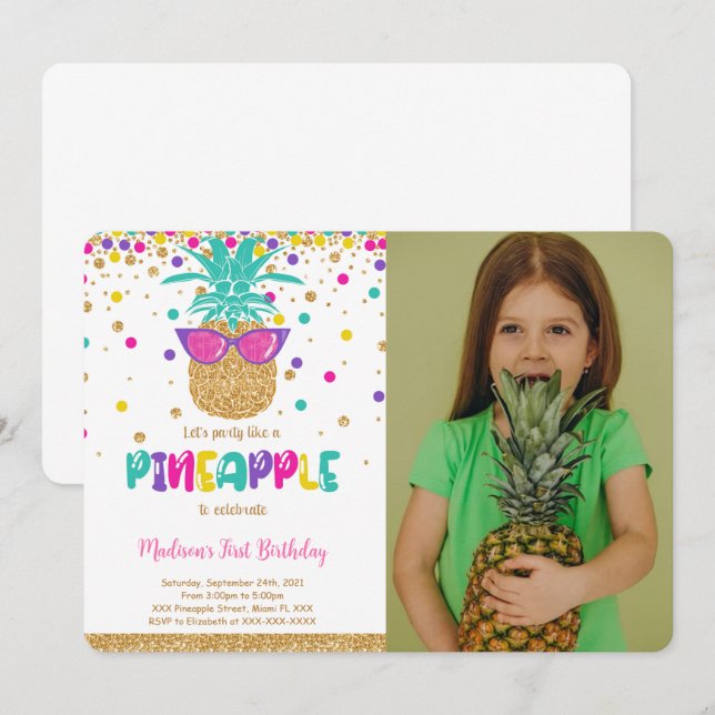 Fotoinbjudan på ananas födelsedag inbjudningar (Fram/baksida)