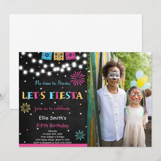Fotoinbjudan på Fiesta Birthday Inbjudningar (Fram/baksida)
