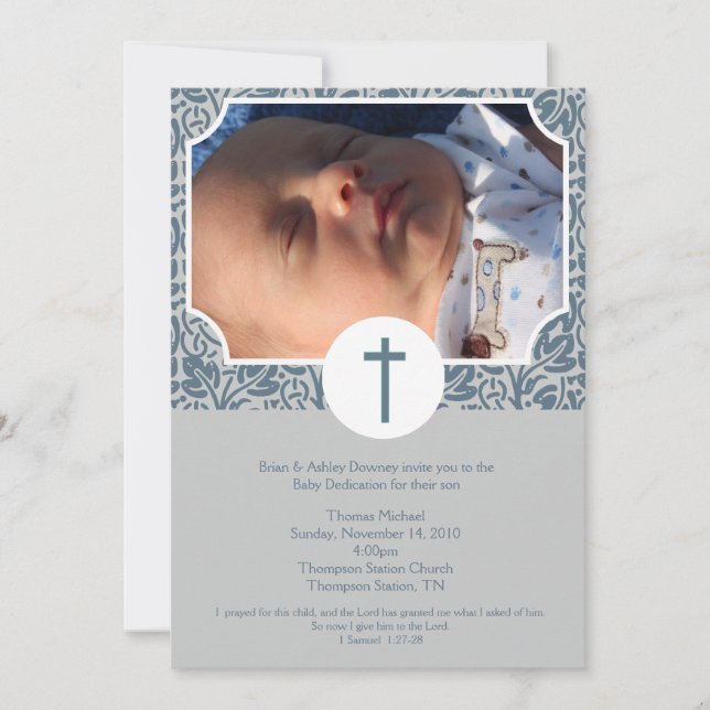 Fotoinbjudan till Baby Dedication BOY Baptism 5x7 Inbjudningar (Framsida)