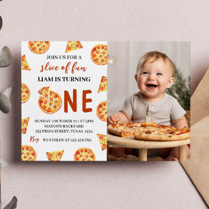 Fotoinbjudan till Baby Pizza-födelsedagsfoto för s Tack Kort
