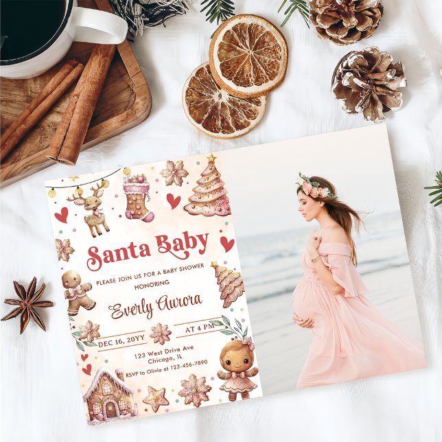 Fotoinbjudan till babybabyskor för rosa jul inbjudningar (Skapare uppladdad)