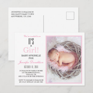 Fotoinbjudan till babyskiss Sprinkle Rosa Blommigt Vykort