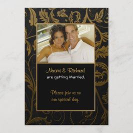 Fotoinbjudan till Black & Guld Damask-dator Inbjudningar