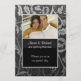 Fotoinbjudan till Black & Silver Damask-dator Inbjudningar