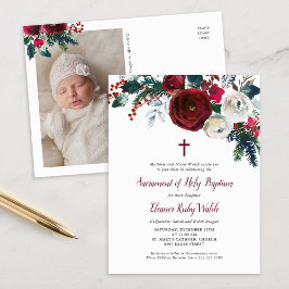 Fotoinbjudan till Blommigt-vinter-baptism för helg Meddelande Vykort