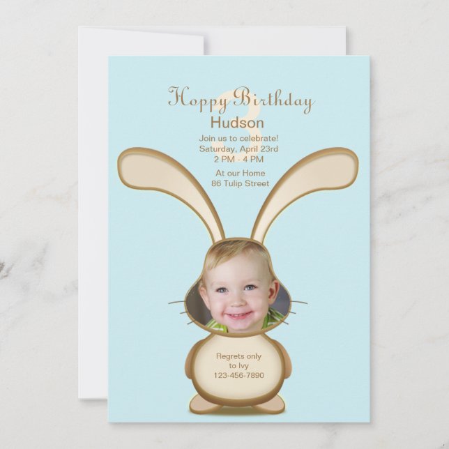 Fotoinbjudan till Bunny Birthday (anpassad) Inbjudningar (Framsida)
