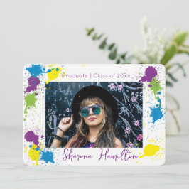 Fotoinbjudan till chic Artistic Spatter-Paint Grad Inbjudningar