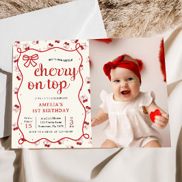 Fotoinbjudan till Coquette Red Cherry 1:a födelsed Inbjudningar