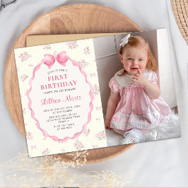 Fotoinbjudan till Coquette Rosa Blommigt Bow Birth Inbjudningar