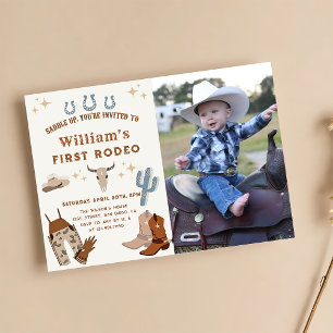 Fotoinbjudan till Cowboy Vilda western Rodeo Birth Inbjudningar