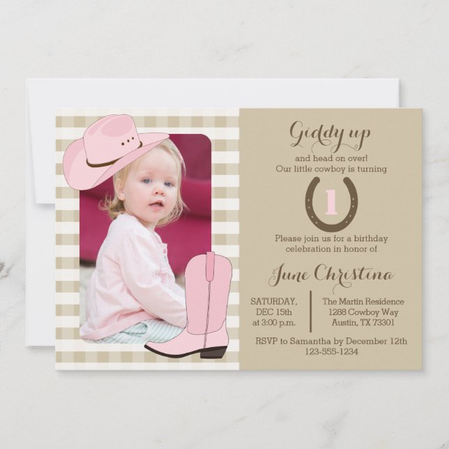 Fotoinbjudan till Cowgirl Birthday Inbjudningar (Framsida)
