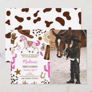 Fotoinbjudan till Cowgirl Birthday Inbjudningar