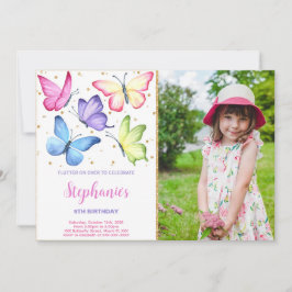 Fotoinbjudan till Cute Butterfly Birthday Inbjudningar