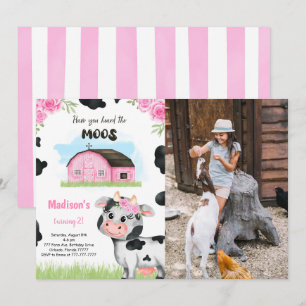 Fotoinbjudan till Cute Cow Birthday Inbjudningar
