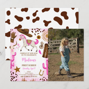 Fotoinbjudan till Cute Cowgirl Birthday Inbjudningar