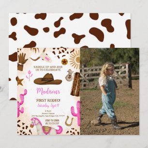 Fotoinbjudan till Cute Cowgirl Birthday Inbjudningar