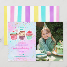 Fotoinbjudan till Cute Cupkaka-födelsedagsfoto Inbjudningar