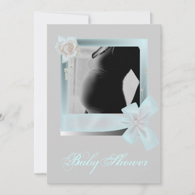 Fotoinbjudan till elegant Blue Baby Shower Inbjudningar (Framsida)
