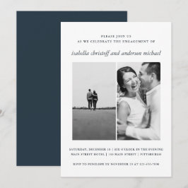 Fotoinbjudan till elegant Blue Bröllop Förlovning  Inbjudningar