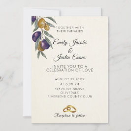 Fotoinbjudan till elegant Watercolor Olive Bröllop Inbjudningar