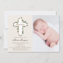 fotoinbjudan till elfenbensbaptism i blommigt kor inbjudningar