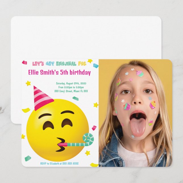 Fotoinbjudan till Emoji Birthday Inbjudningar (Fram/baksida)