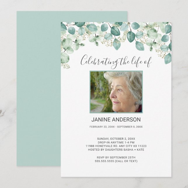 Fotoinbjudan till Eucalyptus Life firande Inbjudningar (Fram/baksida)