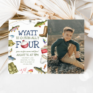 Fotoinbjudan till fiske i 4e födelsedagen inbjudningar