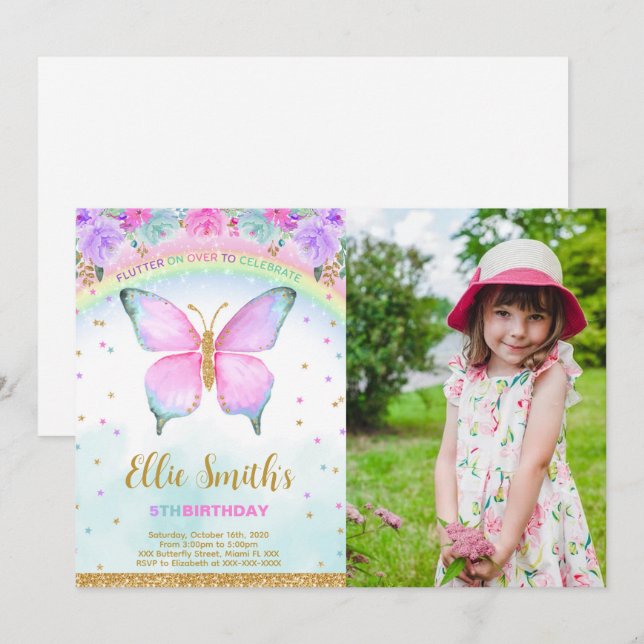 Fotoinbjudan till fjäril för fjäril från Vatten Fä Inbjudningar (Fram/baksida)